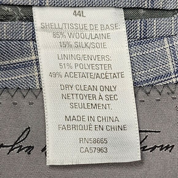 John W Nordstrom Grey Wool/Silk Windowpane Plaid Sports Coat, Mens 44L - Picture 8 of 12